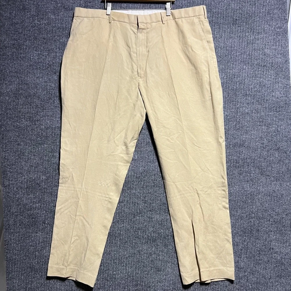 Vintage Polo Ralph Lauren Trousers Mens 44B-32 Tan Linen Silk Blend Pleated